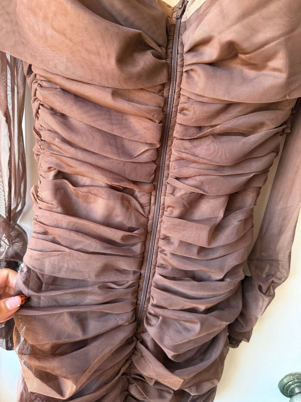 Fashion Nova Coco Mesh Mini Dress Size M Chocolate - Picture 8 of 8
